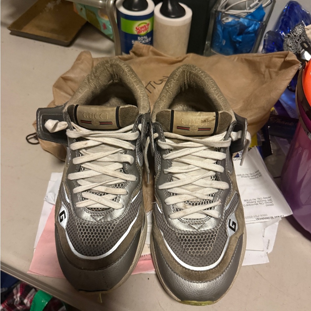 Gucci Men's Tan and Silver Sneakers - Picture 5 of 8
